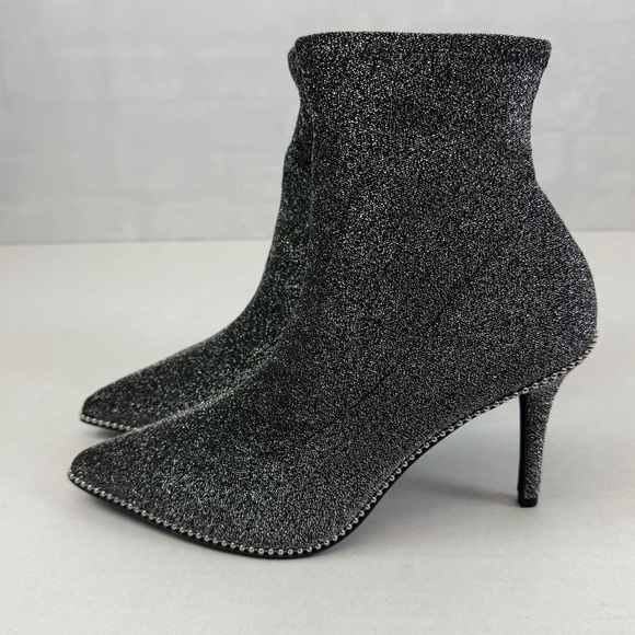Coach Silver‎ Gray Glitter Stretch Sock Booties Beaded Pointed Toe Heels Size 10 - Picture 4 of 9